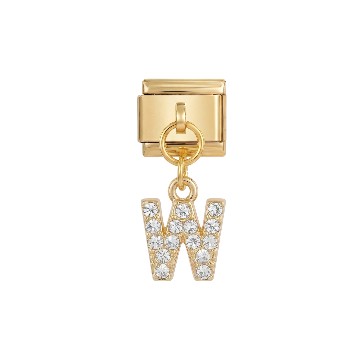 Letter W with stones, Hanging, on Gold