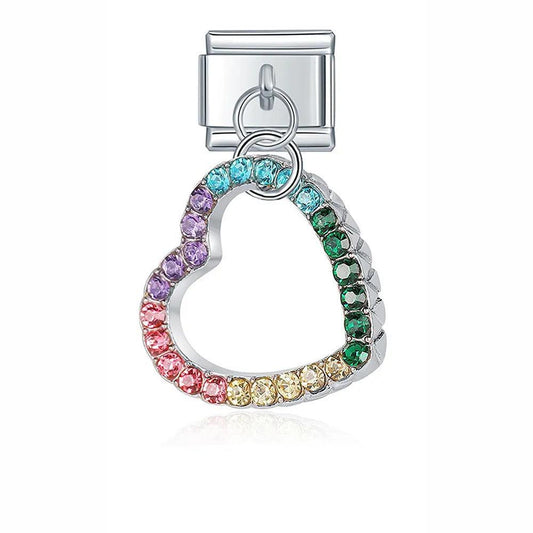 Heart with Multicolor Stones, on Silver - Charms Official