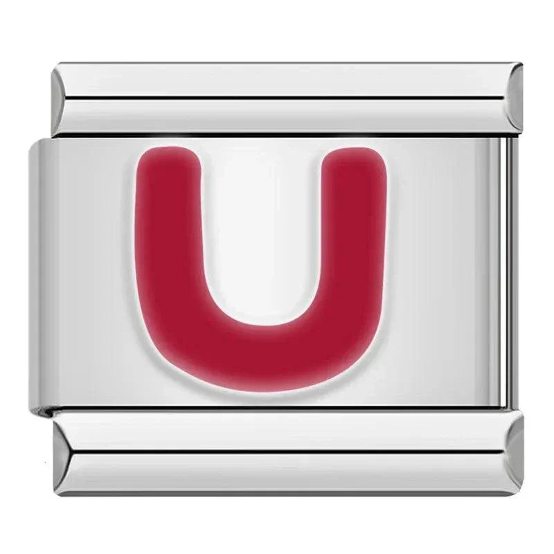 Letter U in Red, on Silver - Charms Official