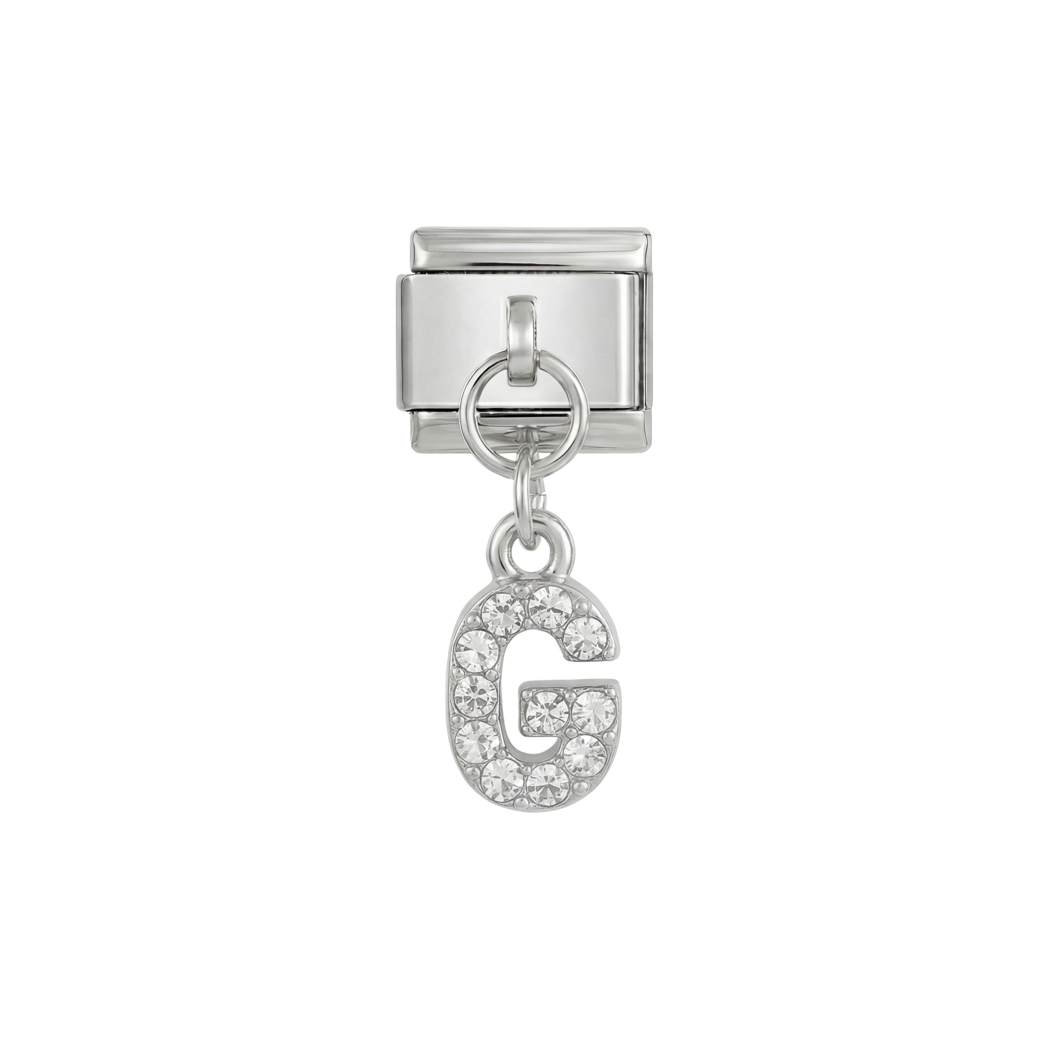Letter G with stones, Hanging, on Silver