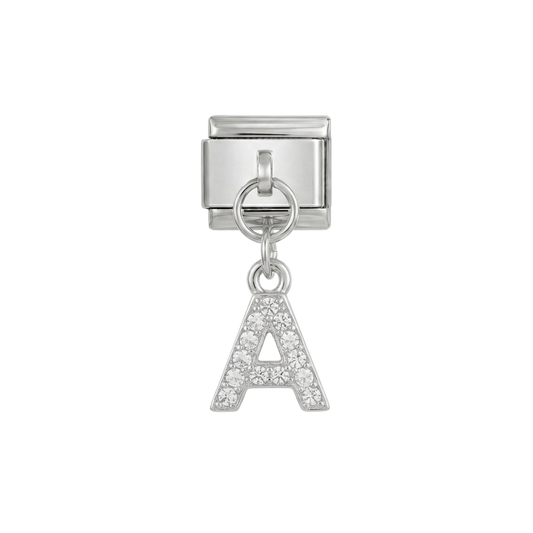 Letter A with stones, Hanging, on Silver