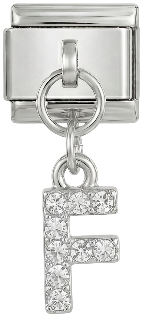 Letter F with stones, Hanging, on Silver - Letter-F-with-stones-hanging-on-silver.png