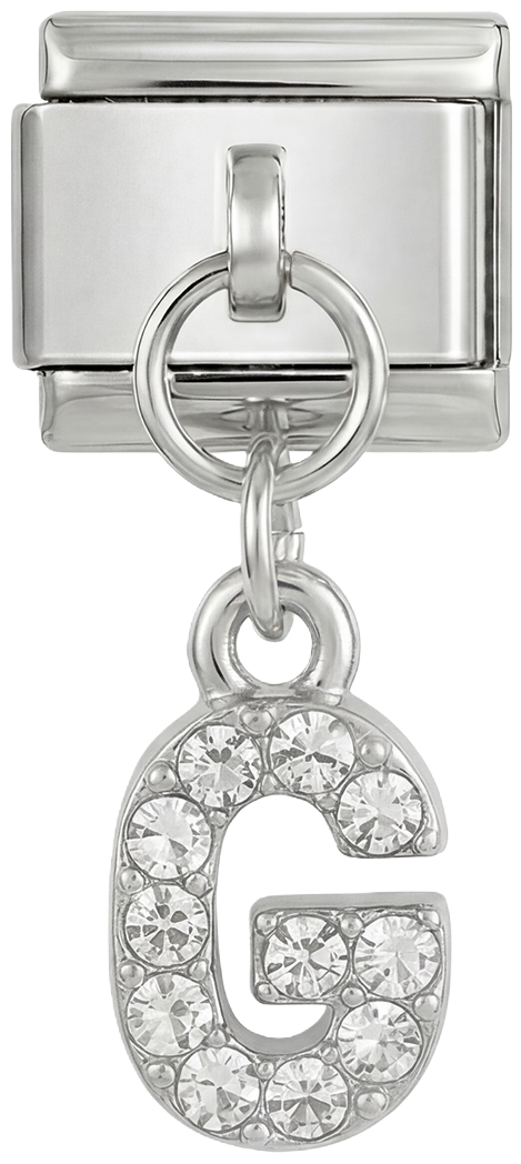 Letter G with stones, Hanging, on Silver - Letter-G-with-stones-hanging-on-silver.png