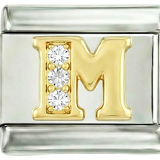 Letter M in Gold with Stones, on Silver - Letter-M-in-gold-with-stones-on-silver.png