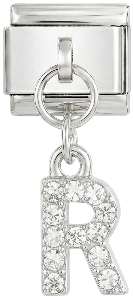 Letter R with stones, Hanging, on Silver - Letter-R-with-stones-hanging-on-silver.png