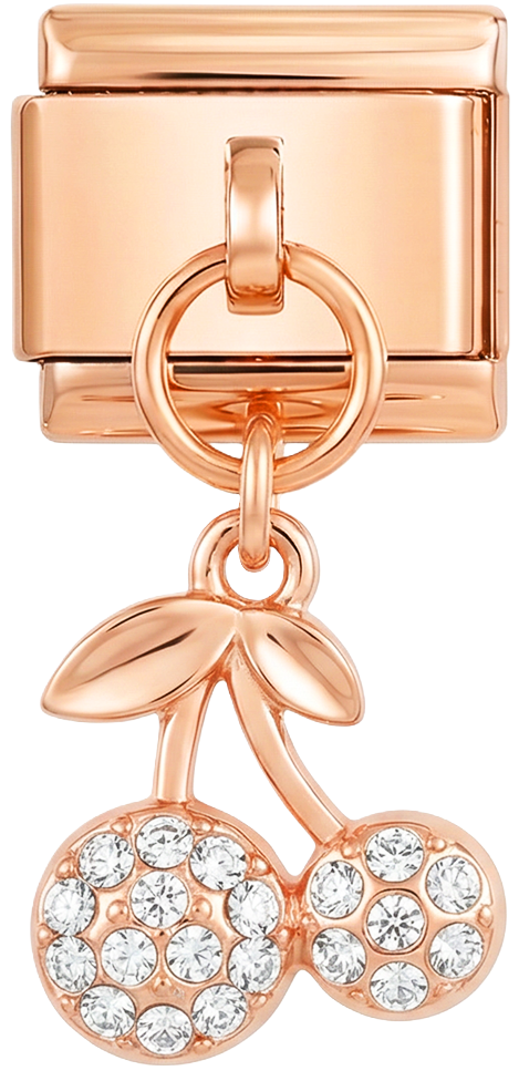 Wird noch hinzugefügt - Paar hängender Kirsch-Ohrringe mit Steinen in Roségold