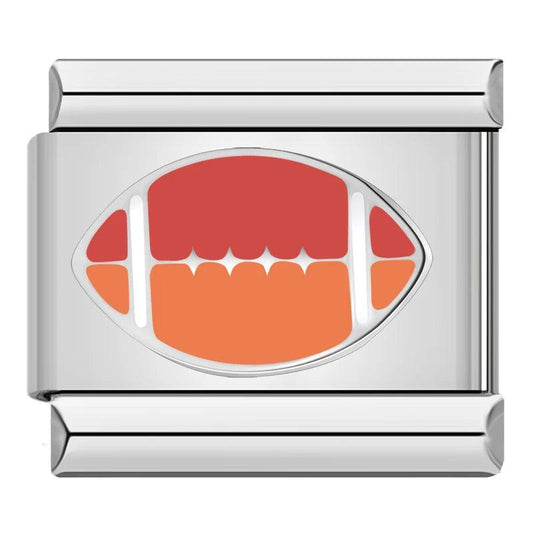 American Football Ball, Red and Orange, on Silver - Charms Official