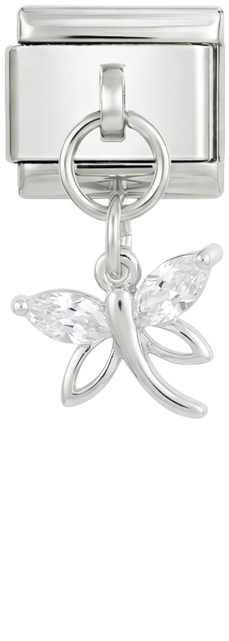 Dragonfly with Crystals on Silver