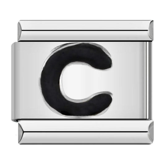 Letter C in Black, on Silver - Charms Official