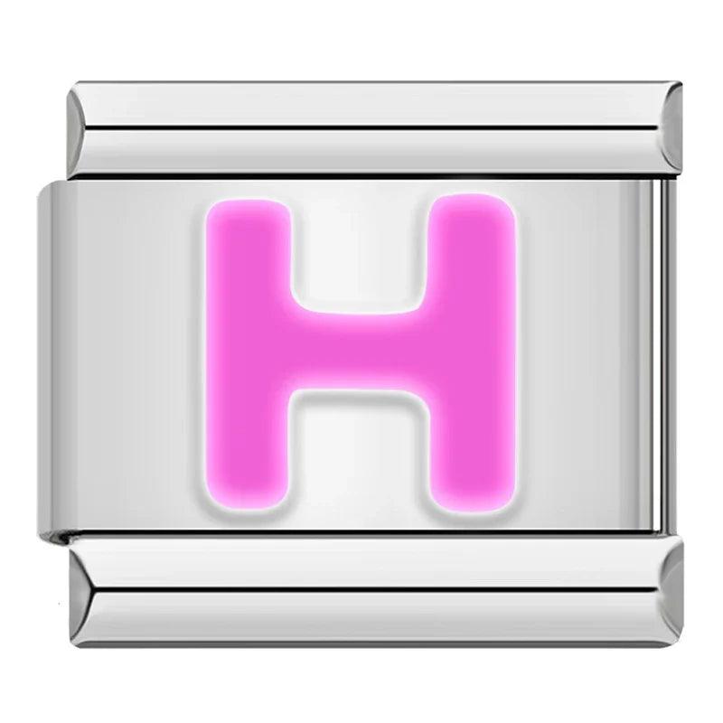 Letter H in Pink, on Silver - Charms Official