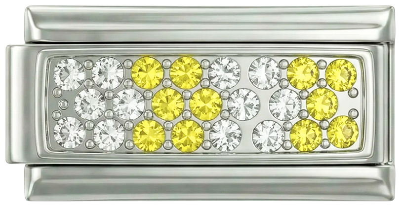 Silver Plate with Yellow & White Stones, Double, on Silver