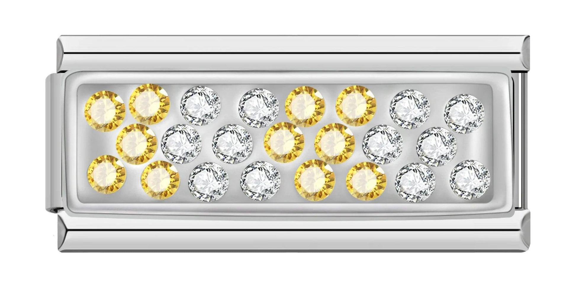 Silver Plate with Yellow & White Stones, Double, on Silver - Charms Official