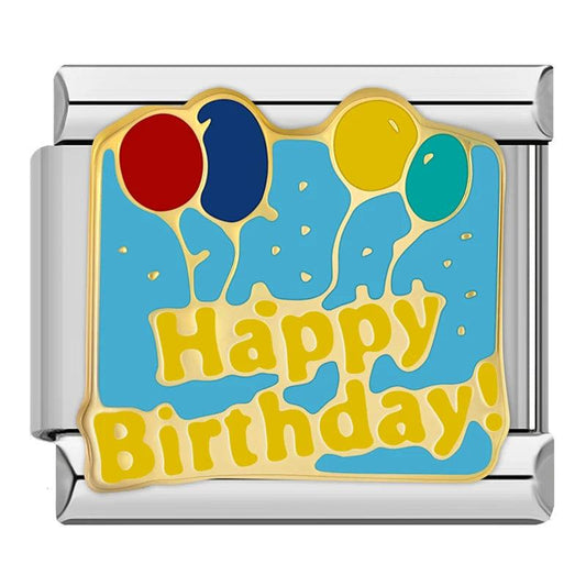 Turquoise Plate, Happy Birthday with Balloons, on Silver - Charms Official